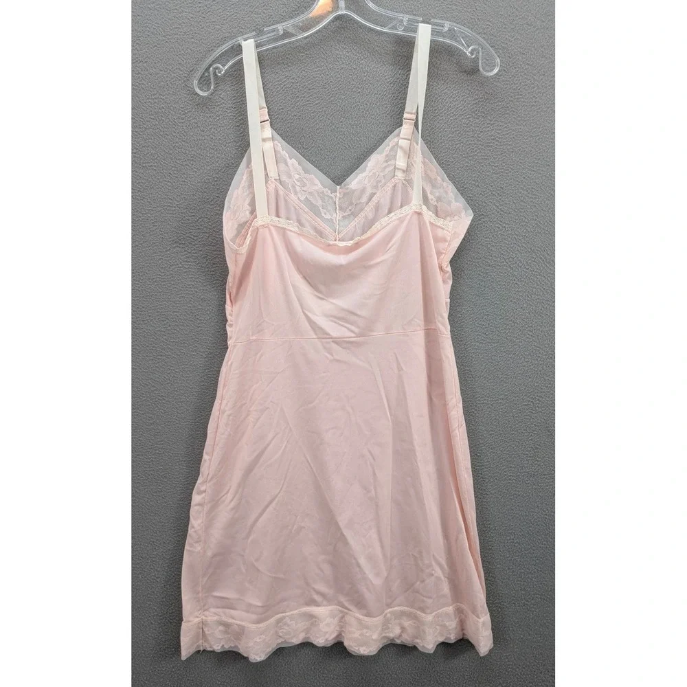 Vintage Lace Trim Full Slip Adjustable Strap Lingerie Slip Dress Pink‎ Size XS?